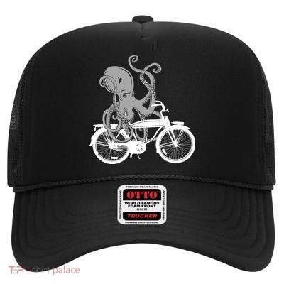 Retro Octopus Bike High Crown Mesh Back Trucker Hat