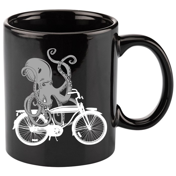 Retro Octopus Bike 11oz C Handle Ceramic Mug