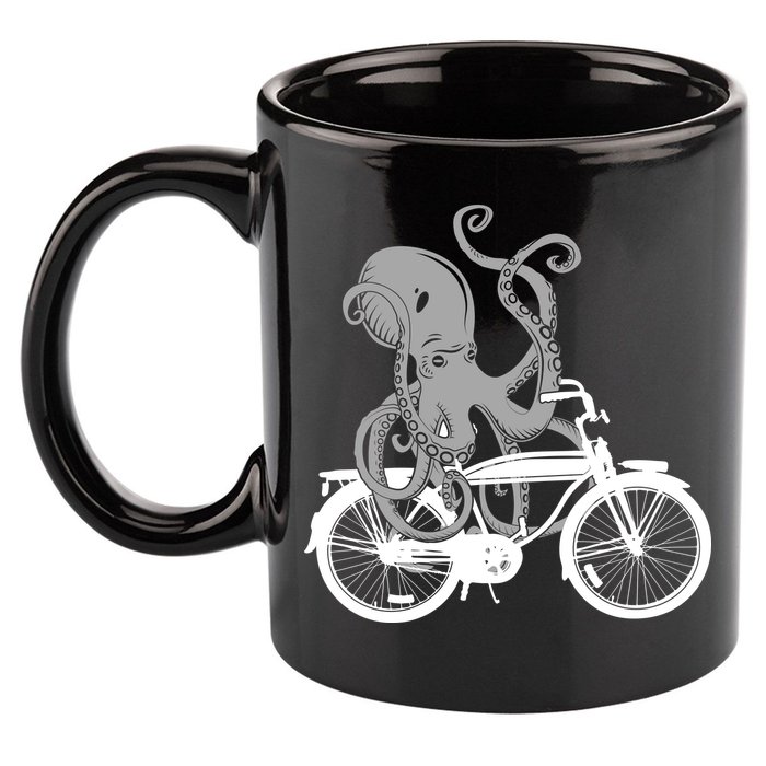 Retro Octopus Bike 11oz C Handle Ceramic Mug