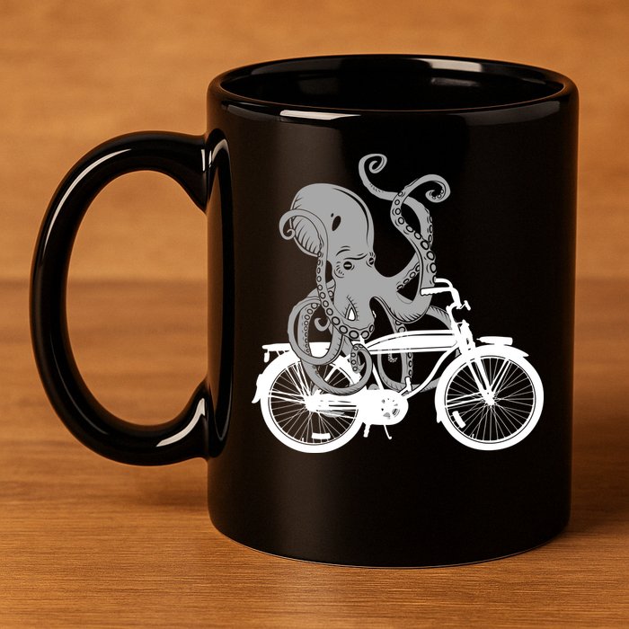 Retro Octopus Bike 11oz C Handle Ceramic Mug