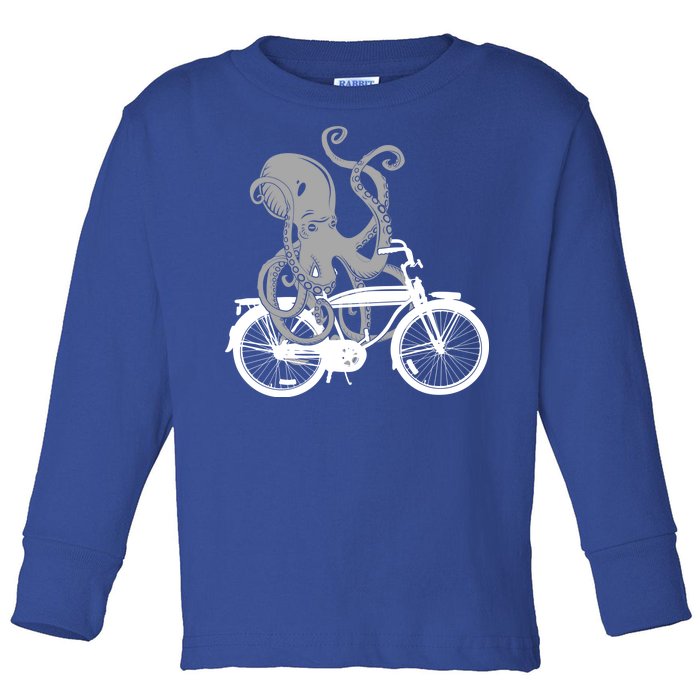 Retro Octopus Bike Toddler Long Sleeve Shirt