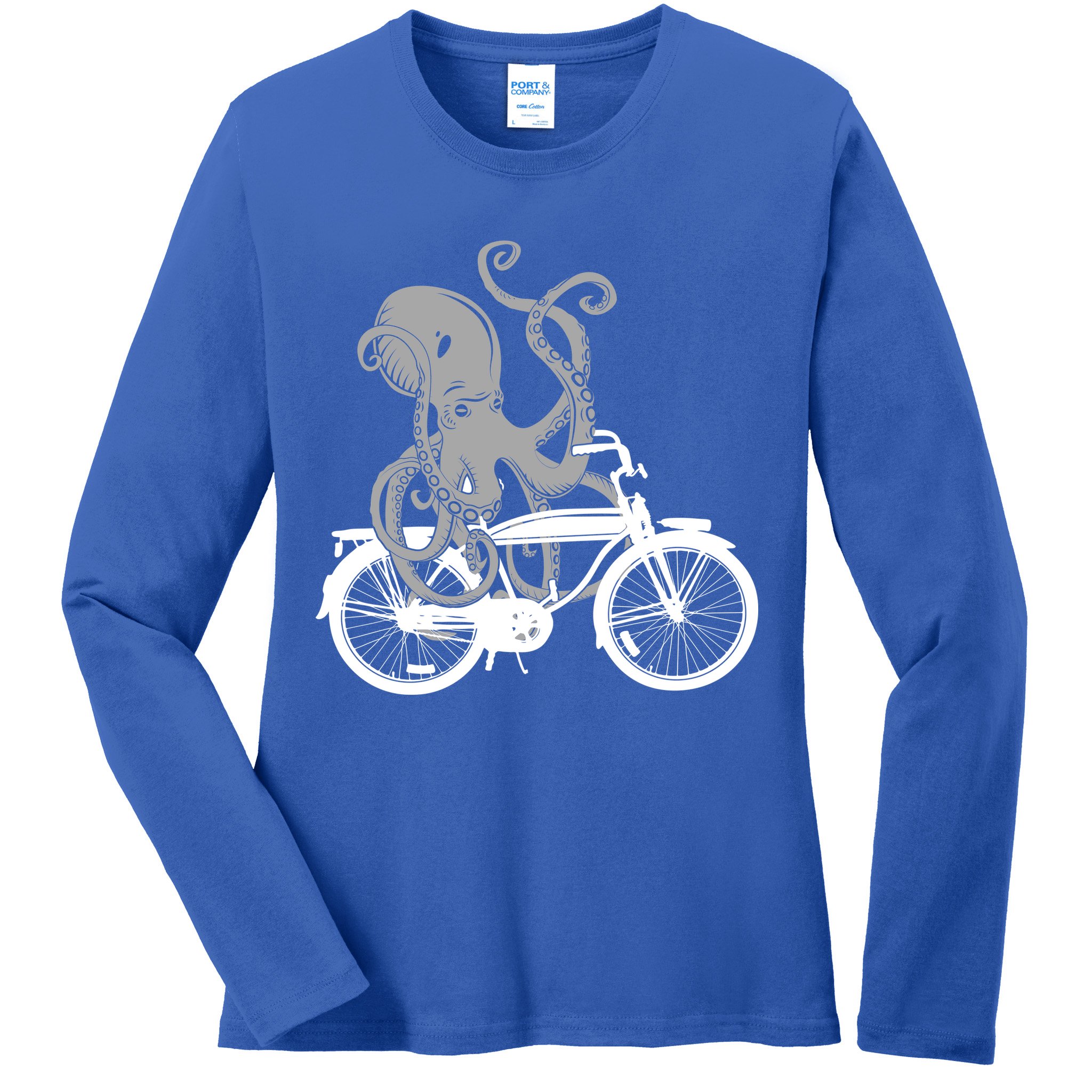 Retro Octopus Bike Ladies Long Sleeve Shirt
