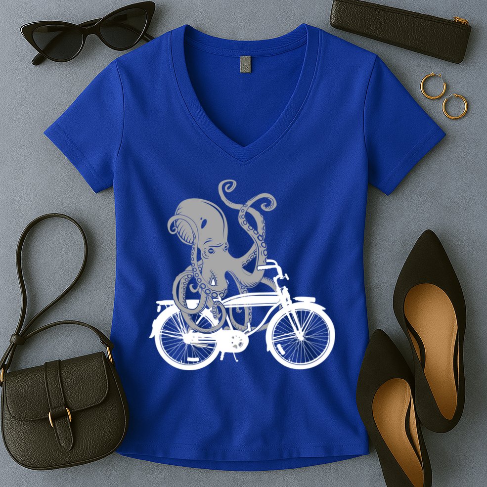 Retro Octopus Bike Women's V-Neck T-Shirt