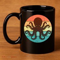 Retro Octopus Kraken  11oz C Handle Ceramic Mug
