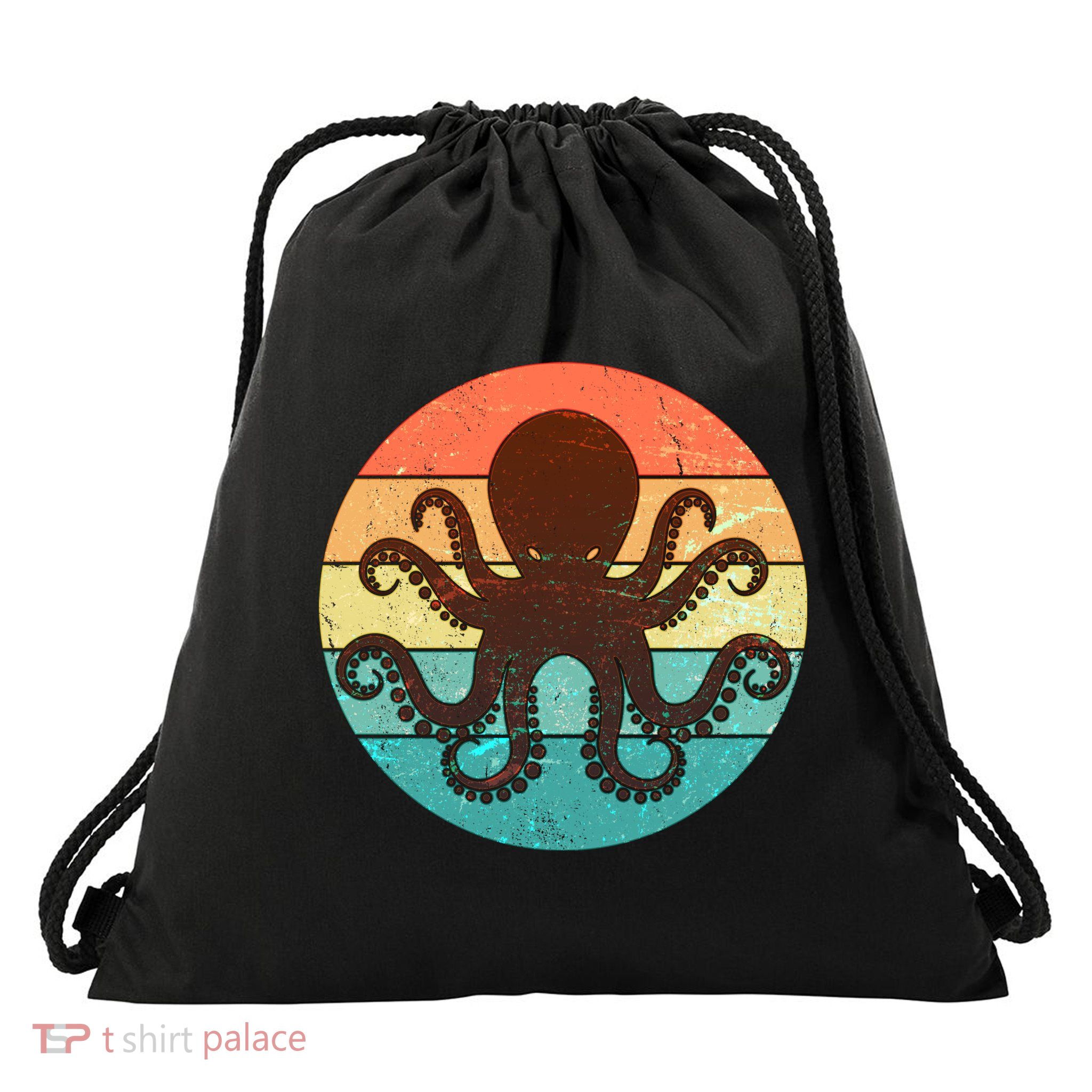Retro Octopus Kraken  Drawstring Bag