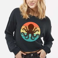 Retro Octopus Kraken  Cropped Pullover Crew