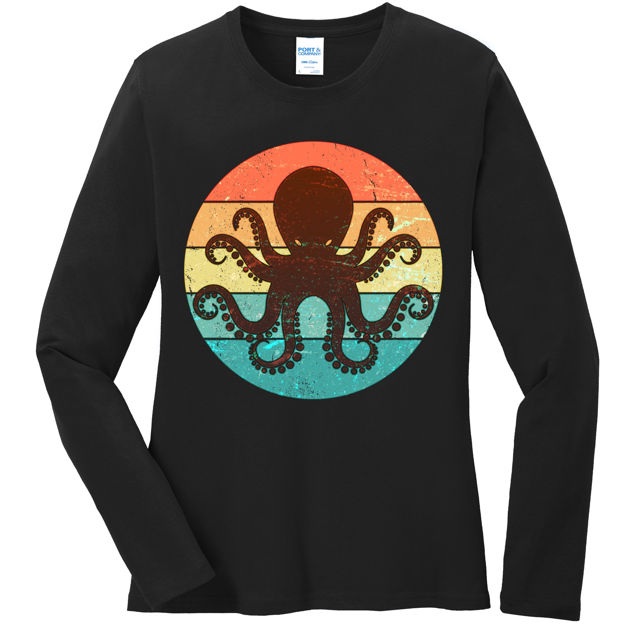 Retro Octopus Kraken  Ladies Long Sleeve Shirt