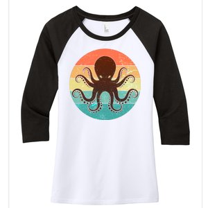 Retro Octopus Kraken  Women's Tri-Blend 3/4-Sleeve Raglan Shirt