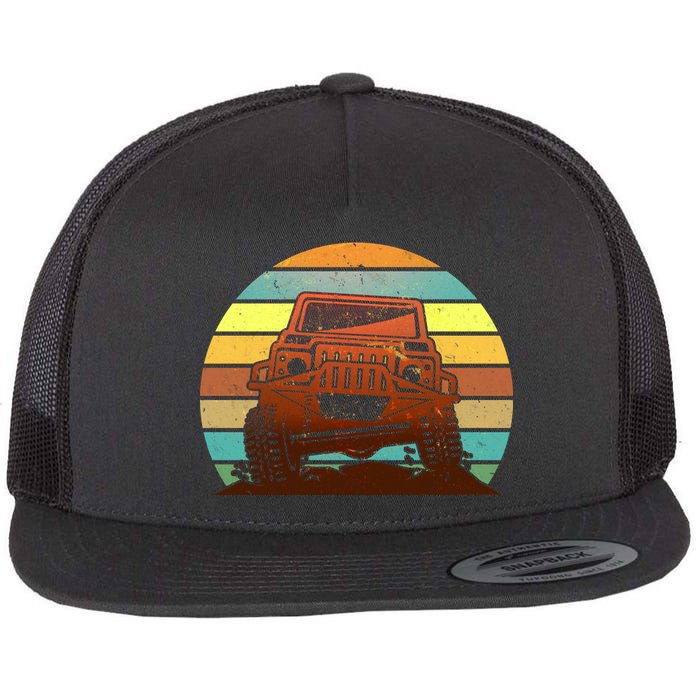 Retro Off Road Truck 4x4 Sunset Flat Bill Trucker Hat