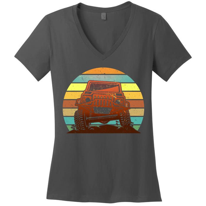 Retro Off Road Truck 4x4 Sunset Women's V-Neck T-Shirt