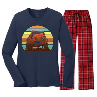 Retro Off Road Truck 4x4 Sunset Women's Long Sleeve Flannel Pajama Set 