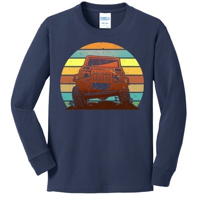 Retro Off Road Truck 4x4 Sunset Kids Long Sleeve Shirt