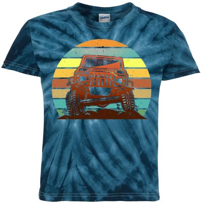 Retro Off Road Truck 4x4 Sunset Kids Tie-Dye T-Shirt