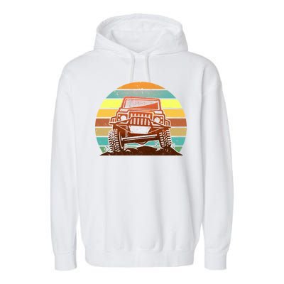 Retro Off Road Truck 4x4 Sunset Garment-Dyed Fleece Hoodie