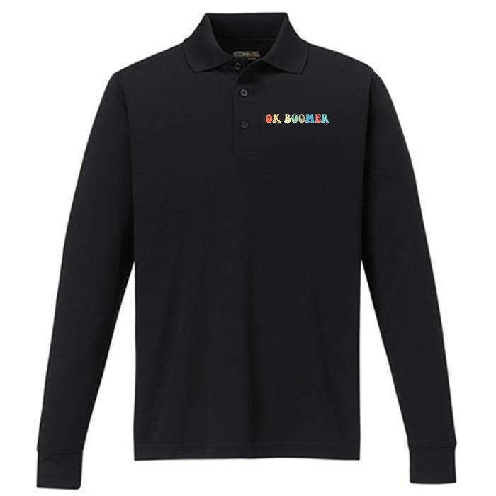 Retro Ok Boomer Performance Long Sleeve Polo