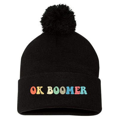 Retro Ok Boomer Pom Pom 12in Knit Beanie