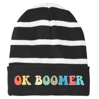 Retro Ok Boomer Striped Beanie with Solid Band