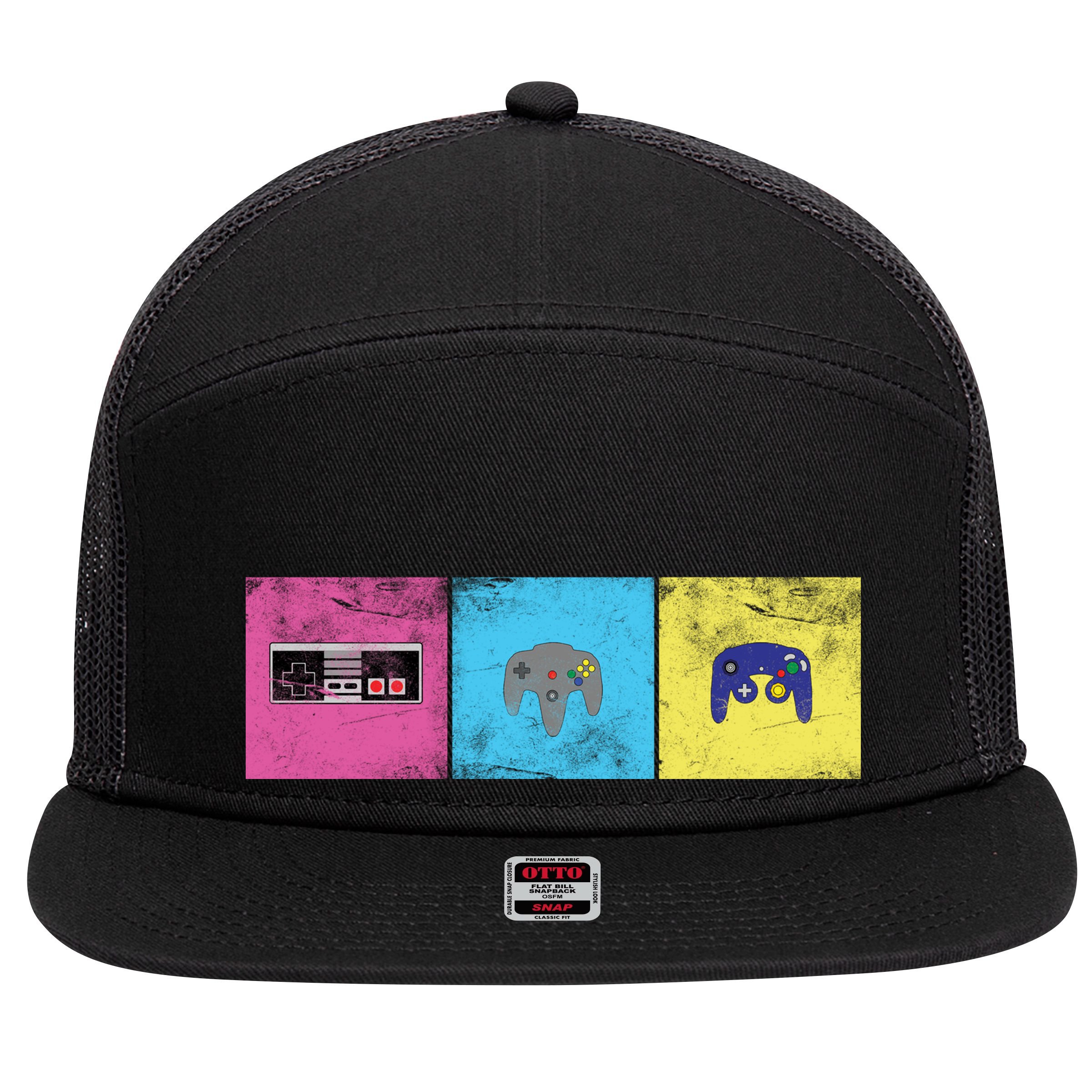 Retro Old School Gamer 7 Panel Mesh Trucker Snapback Hat