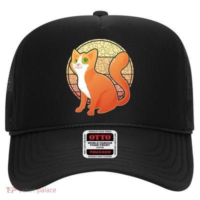 Retro Orange Cat High Crown Mesh Back Trucker Hat