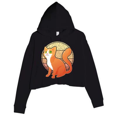 Retro Orange Cat Crop Fleece Hoodie