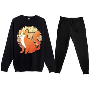 Retro Orange Cat Premium Crewneck Sweatsuit Set