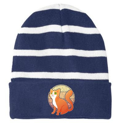 Retro Orange Cat Striped Beanie with Solid Band