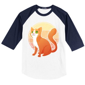 Retro Orange Cat Baseball Sleeve Shirt