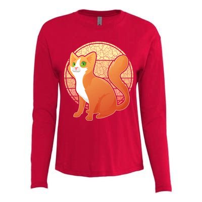 Retro Orange Cat Womens Cotton Relaxed Long Sleeve T-Shirt