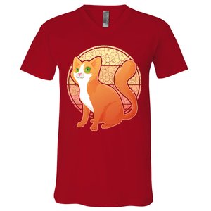 Retro Orange Cat V-Neck T-Shirt