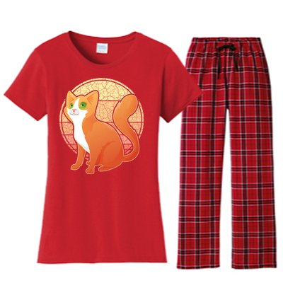 Retro Orange Cat Women's Flannel Pajama Set