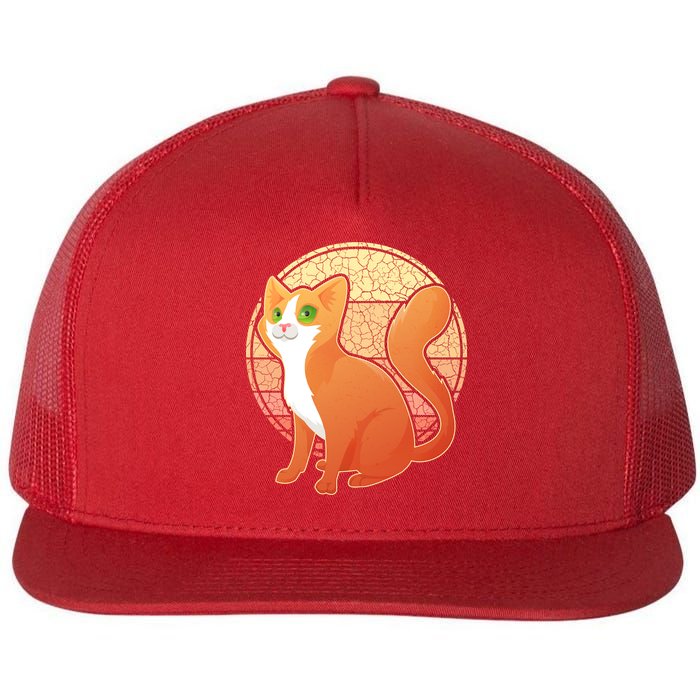 Retro Orange Cat Flat Bill Trucker Hat