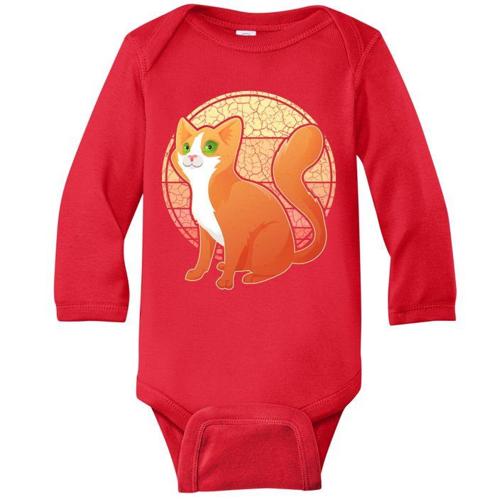 Retro Orange Cat Baby Long Sleeve Bodysuit