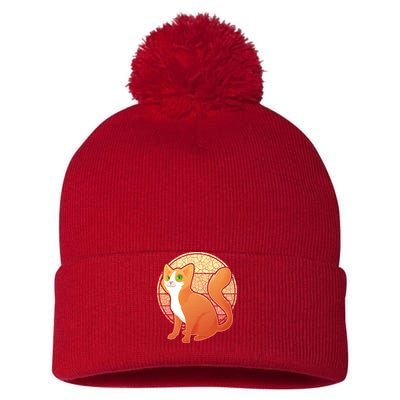 Retro Orange Cat Pom Pom 12in Knit Beanie