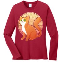 Retro Orange Cat Ladies Long Sleeve Shirt