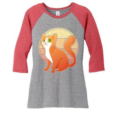 Retro Orange Cat Women's Tri-Blend 3/4-Sleeve Raglan Shirt