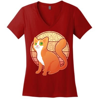 Retro Orange Cat Women's V-Neck T-Shirt