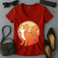 Retro Orange Cat Women's V-Neck T-Shirt