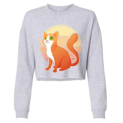 Retro Orange Cat Cropped Pullover Crew