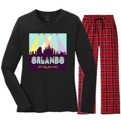 Retro Orlando Florida Women's Long Sleeve Flannel Pajama Set 