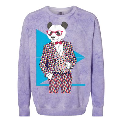 Retro Panda Platted Suit Graphic Colorblast Crewneck Sweatshirt