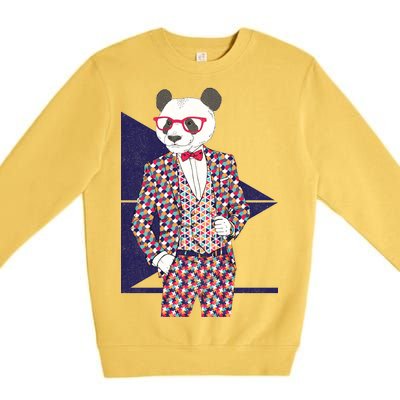 Retro Panda Platted Suit Graphic Premium Crewneck Sweatshirt