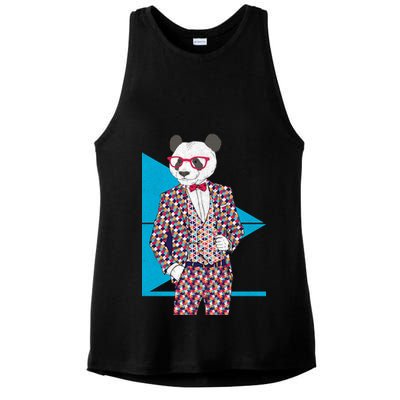 Retro Panda Platted Suit Graphic Ladies PosiCharge Tri-Blend Wicking Tank