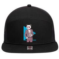 Retro Panda Platted Suit Graphic 7 Panel Mesh Trucker Snapback Hat
