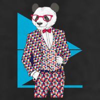 Retro Panda Platted Suit Graphic 7 Panel Mesh Trucker Snapback Hat