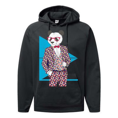 Retro Panda Platted Suit Graphic Performance Fleece Hoodie