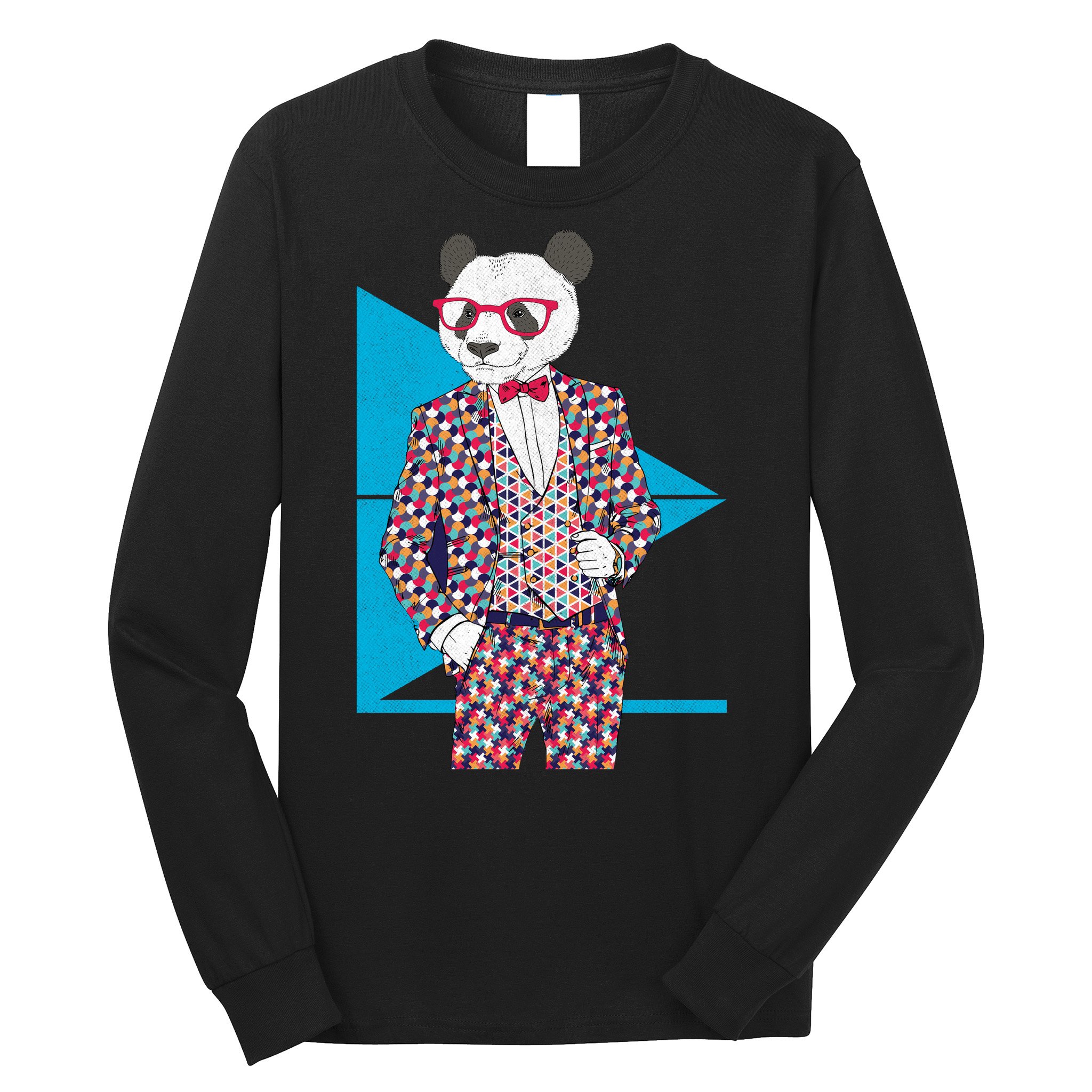 Retro Panda Platted Suit Graphic Long Sleeve Shirt