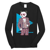 Retro Panda Platted Suit Graphic Long Sleeve Shirt