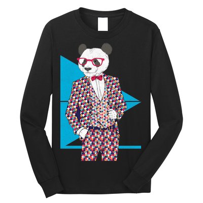 Retro Panda Platted Suit Graphic Long Sleeve Shirt