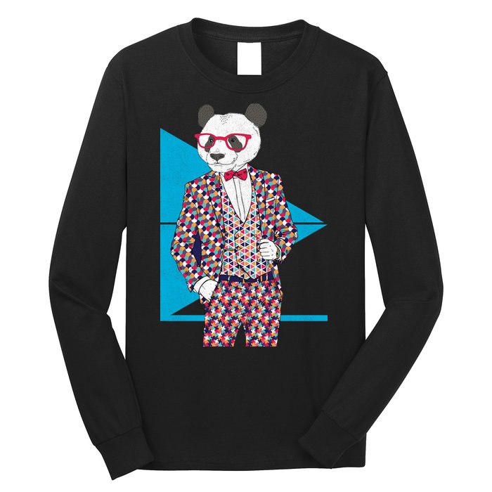 Retro Panda Platted Suit Graphic Long Sleeve Shirt