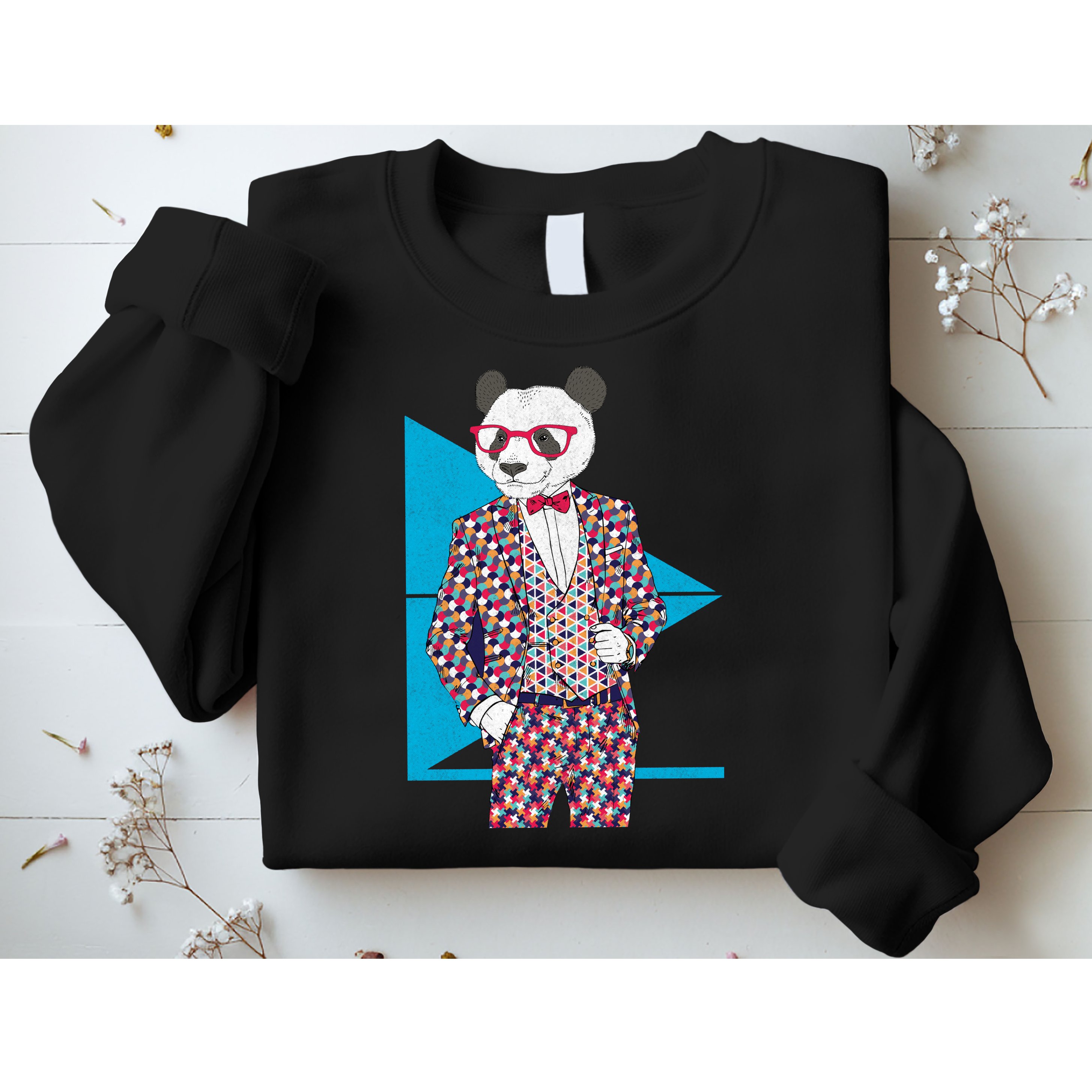 Retro Panda Platted Suit Graphic Sweatshirt